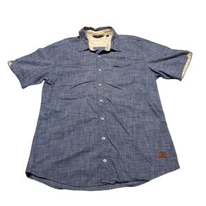 Outpost Makers Mens Shirt Large Blue Short Sleeve Cotton Button Down